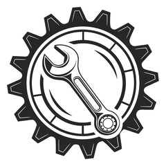 Black gear with wrench and bearing inside white background