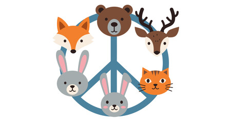 Whimsical woodland animals form a vibrant peace symbol for nature harmony and unity vector