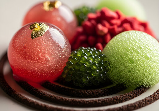 Gourmet Dessert Plating with Colorful Elements