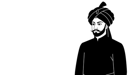 Elegant indian man in traditional turban and beard majestic portrait illustration studio shot in silhouette style vector © Hridoy