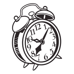 Black and white alarm clock illustration time vintage