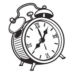 Black and white alarm clock with Roman numerals time