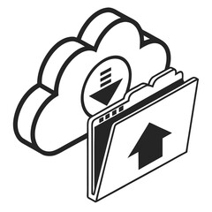 Black cloud and folder icons with upload and download arrows