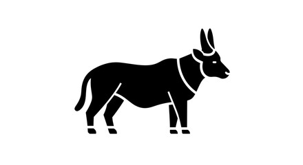 Bold black silhouette of a standing oryx antelope with long straight horns against a white backdrop vector