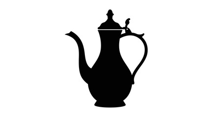Silhouette of an antique ornate metallic teapot with a long spout and decorative lid perfect for traditional beverage service vector