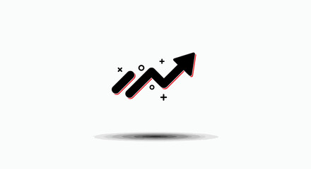 Abstract black arrow chart symbol showing upward trend and growth concept with subtle particles and shadow effect vector