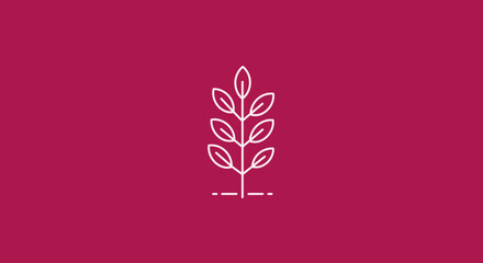 Elegant simple botanical line art of a wheat stalk in neon pink outline on deep magenta background vector