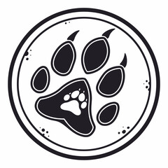 Black dog paw print inside circle logo on white animal paw