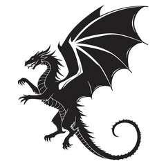 Black dragon silhouette with spread wings and curled tail