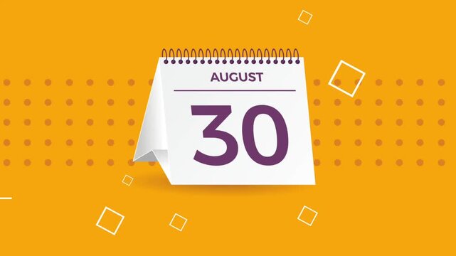 August 30st Calendar, August Calendar animated video in motion graphics style.