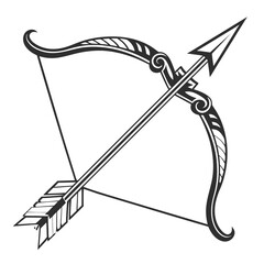 Black bow and arrow graphic on white background archery 1