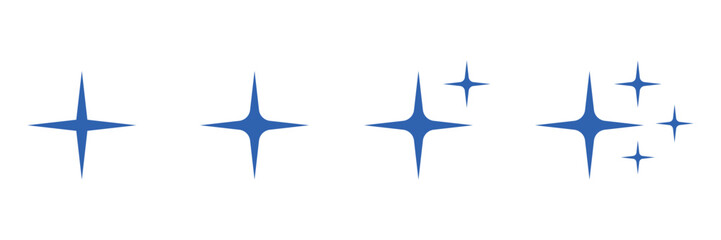 Four bright blue starbursts with glowing light effects isolated on transparent background