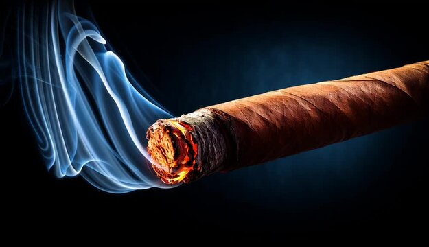 a lit cigar isolated on a dark background