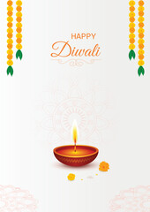 Happy Diwali background with diya mandalas and garlands design