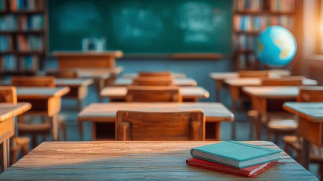 A Quiet Classroom: A serene classroom scene, bathed in the warm glow of the setting sun, where education meets tranquility.
