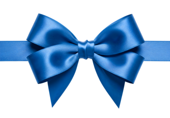 A close-up view of a beautifully tied blue ribbon bow, perfect for adding a touch of elegance to any occasion. The satin material drapes gracefully, showcasing its soft texture