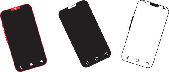 Modern Mobile Phone Collection Featuring Front View Transparent Screen Models for Design Presentation. Art & Illustration
