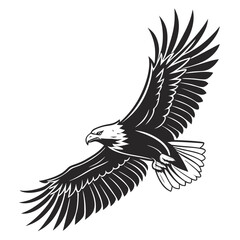 Black abstract eagle in flight white background bird