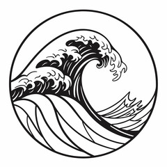 Naklejka premium Black abstract wave line inside circle white background