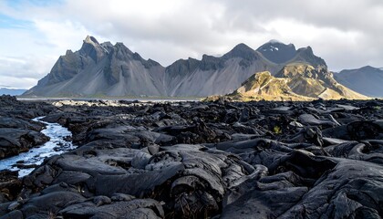 Volcanic landscape with jagged peaks