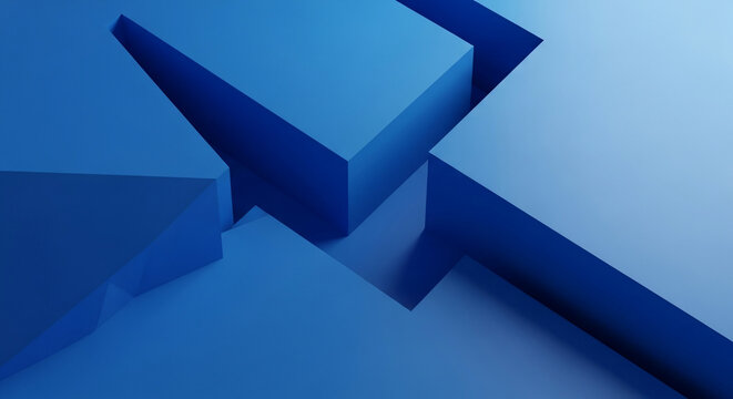 Dynamic abstract blue geometric shapes create a modern, minimalist backdrop for impactful design and innovative concepts, conveying depth and structure.