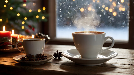 Fototapeta premium cup of coffee with christmas decorations