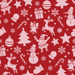 Smooth Christmas Vector Pattern. Seamless Festive Wallpaper. Polished Flat Cartoon Design.