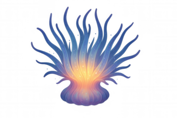 Fantasy glowing sea anemone alien plant with bioluminescent bright light creating a magical underwater flora visual