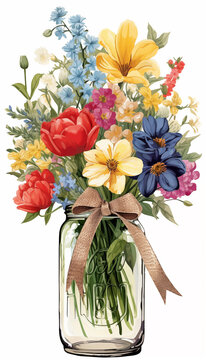 Bouquet of flowers, Glass Jar