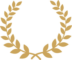 Golden laurel wreath. Golden award logo. Isolated abstract graphic template.
