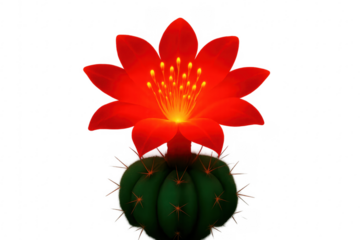 Red flower blooming on green cactus plant
