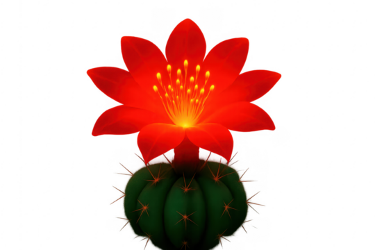 Red flower blooming on green cactus plant