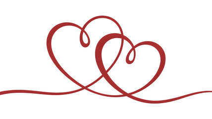 Two elegant red hearts intertwined on white background, symbolizing love, connection, and romantic relationship isolated on white background