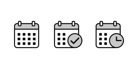 Three calendar icons showing different states of planning and scheduling isolated on transparent background