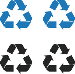 Two blue and two black recycling symbols arranged in a four panel grid