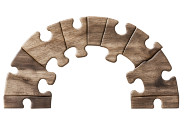 Puzzle bridge connecting two sections of a community area for enhanced interaction and engagement among residents in a serene setting