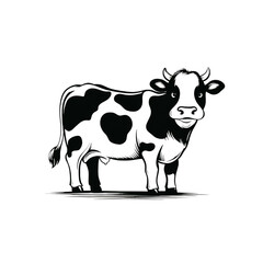 Fototapeta premium Cow Illustration Vector Black and White Farm Animal Design