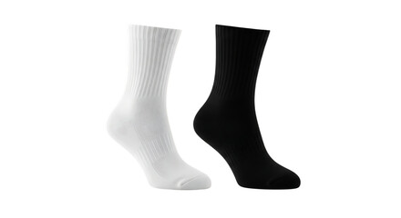 Pair of white and black crew socks, with ribbed cuffs and textured fabric, isolated on white or transparent background, AI