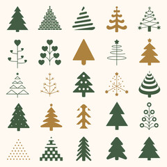 Christmas Tree Icon Collection – Vector Illustration Set for Holiday Design, Festive Greeting Cards, Seasonal Decorations, Winter Celebrations, and Creative Graphic Design Projects