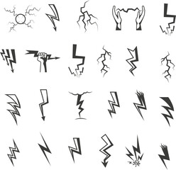 Electric Power Icon Set &ndash; Lightning, Shock, Energy Symbols