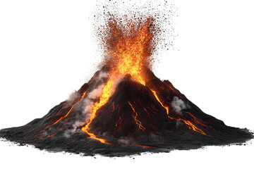 Erupting volcano spewing lava and ash, highlighting nature's raw power and beauty in a dramatic display of fiery colors