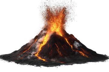 Erupting volcano spewing lava and ash, highlighting nature's raw power and beauty in a dramatic display of fiery colors