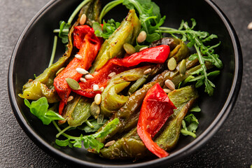 Grilled pepper salad roasted vegetables bbq meal tasty snack fresh delicious gourmet food background on the table rustic food top view copy space keto and paleo diet vegan and vegan food