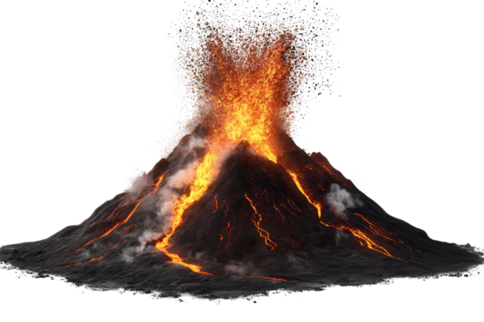 Erupting volcano spewing lava and ash, highlighting nature's raw power and beauty in a dramatic display of fiery colors