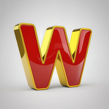 Shiny red and gold letter w 3d render