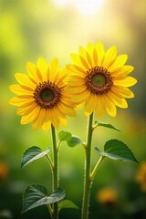 Obraz premium Two Yellow Sunflowers Basking in Sunlight A Symbol of Partnership and Growth