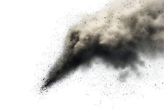 Dust devil creates a swirling column of dust in an open area during a sunny afternoon in the desert with clear blue skies and minimal vegetation nearby