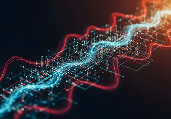 Abstract Digital Wave Pattern with Lines and Nodes