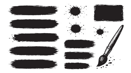 Black Brush Stroke Vector Set – Grunge Paint Lines and Texture Elements
