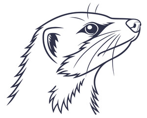 Weasel animal mascot, ferret head line art vector illustration in a profile view. Minimalist and simple design of this wild or domestic pet, suitable for wildlife and nature graphic concepts.